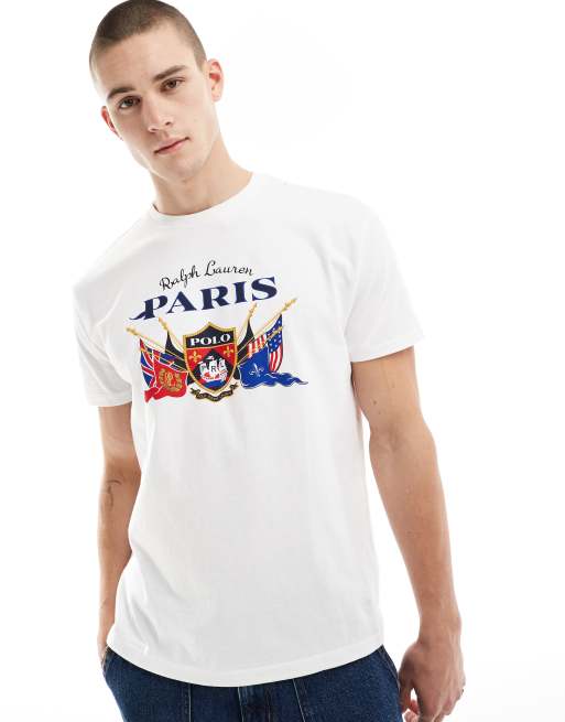 Polo Ralph Lauren – Biały T-shirt z logo z motywem herbu i napisem Paris