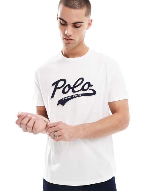 Polo Ralph Lauren – Biały T-shirt z tkaniny frotté z logo w uczelnianym stylu