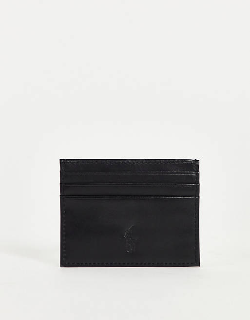 Polo Ralph Lauren bifold leather cardholder in black with silver foil logo