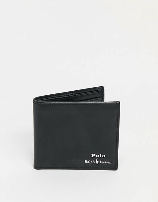 Polo Ralph Lauren bifold leather wallet with cardholder in black with silver foil logo
