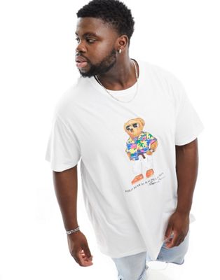 Polo Ralph Lauren Big & Tall beach club bear print t-shirt classic oversized fit in white
