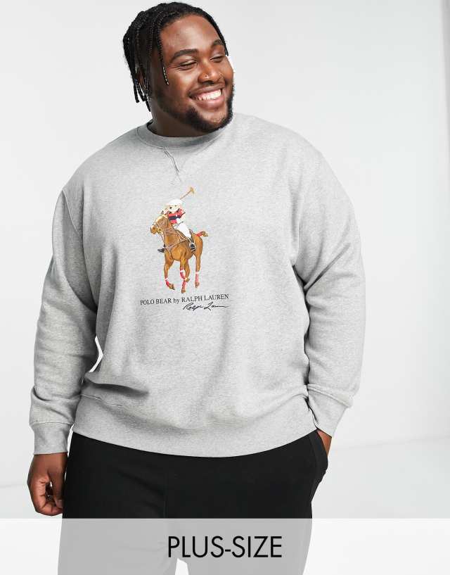 Polo Ralph Lauren Big & Tall bear player print sweatshirt in gray heather