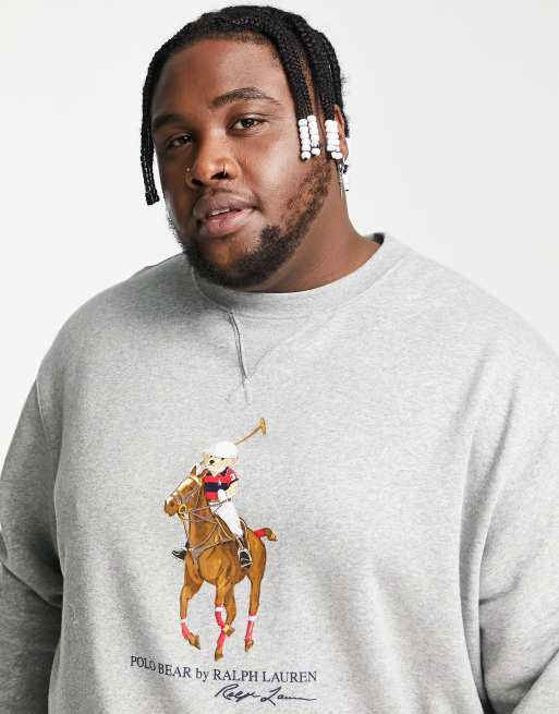 Polo Ralph Lauren Big & Tall bear player print sweatshirt in gray heather