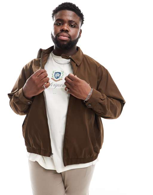 Polo Ralph Lauren Big & Tall – Bi-Swing – Brązowa kurtka harrington z logo z diagonalu z podszewką