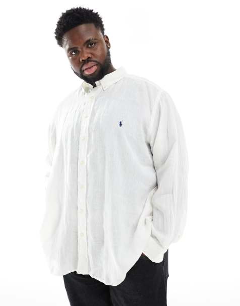 Polo Ralph Lauren Big & Tall icon logo linen shirt classic oversized fit in white