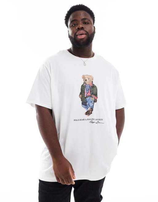Polo Ralph Lauren Big & Tall – Biały T-shirt o klasycznym kroju oversize z nadrukiem misia odkrywcy
