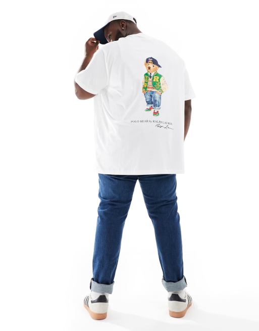 Polo Ralph Lauren Big & Tall – Biały T-shirt o klasycznym kroju z nadrukiem misia w stylu uczelnianym na plecach i kieszonką z przodu