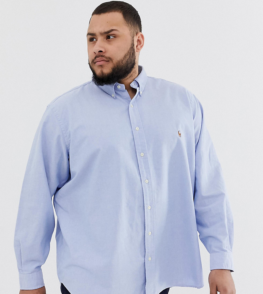 Polo Ralph Lauren Big & Tall - Blå oxford-skjorte med knapper og spillerlogo