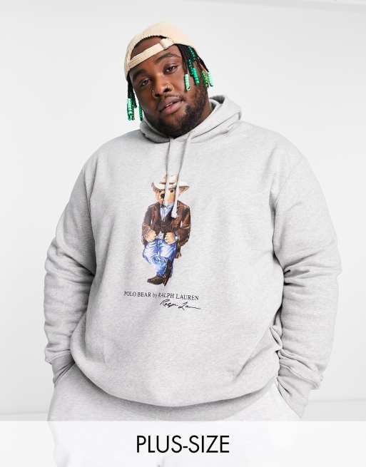Polo Ralph Lauren Big & Tall – Bluza z kapturem w odcieniu szarego melanżu z nadrukiem misia kowboja