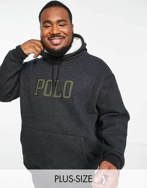 Polo Ralph Lauren – Big & Tall – Bluza z kapturem z kożuszka w czarnym melanżowym kolorze z dużym logo