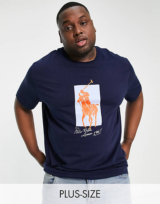 Polo Ralph Lauren Big & Tall box player print t-shirt in navy | ASOS