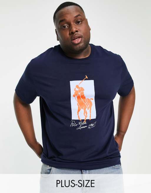 Polo Ralph Lauren Big & Tall box player print t-shirt in navy | ASOS