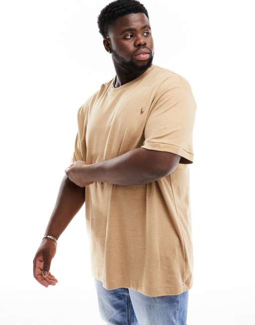 Polo Ralph Lauren – Big & Tall – Brunmelerad t-shirt av pimabomull med flerfärgad, klassisk logga