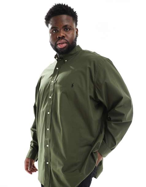 Polo Ralph Lauren Big & Tall - Camicia in popeline elasticizzata verde scuro con logo - view 1