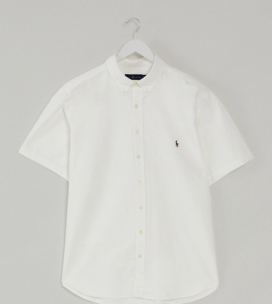 Polo Ralph Lauren Big & Tall - Camicia Oxford a maniche corte vestibilità classica custom fit bianca con logo multi-Bianco