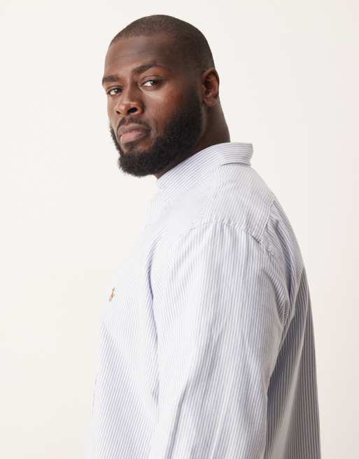 Polo Ralph Lauren Big & Tall - Camicia Oxford blu/bianca a righe con logo, 4 di 5