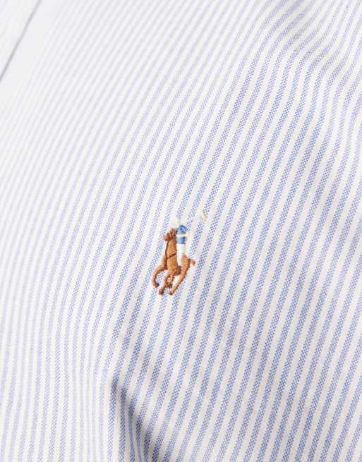Polo Ralph Lauren Big & Tall - Camicia Oxford blu/bianca a righe con logo, 5 di 5