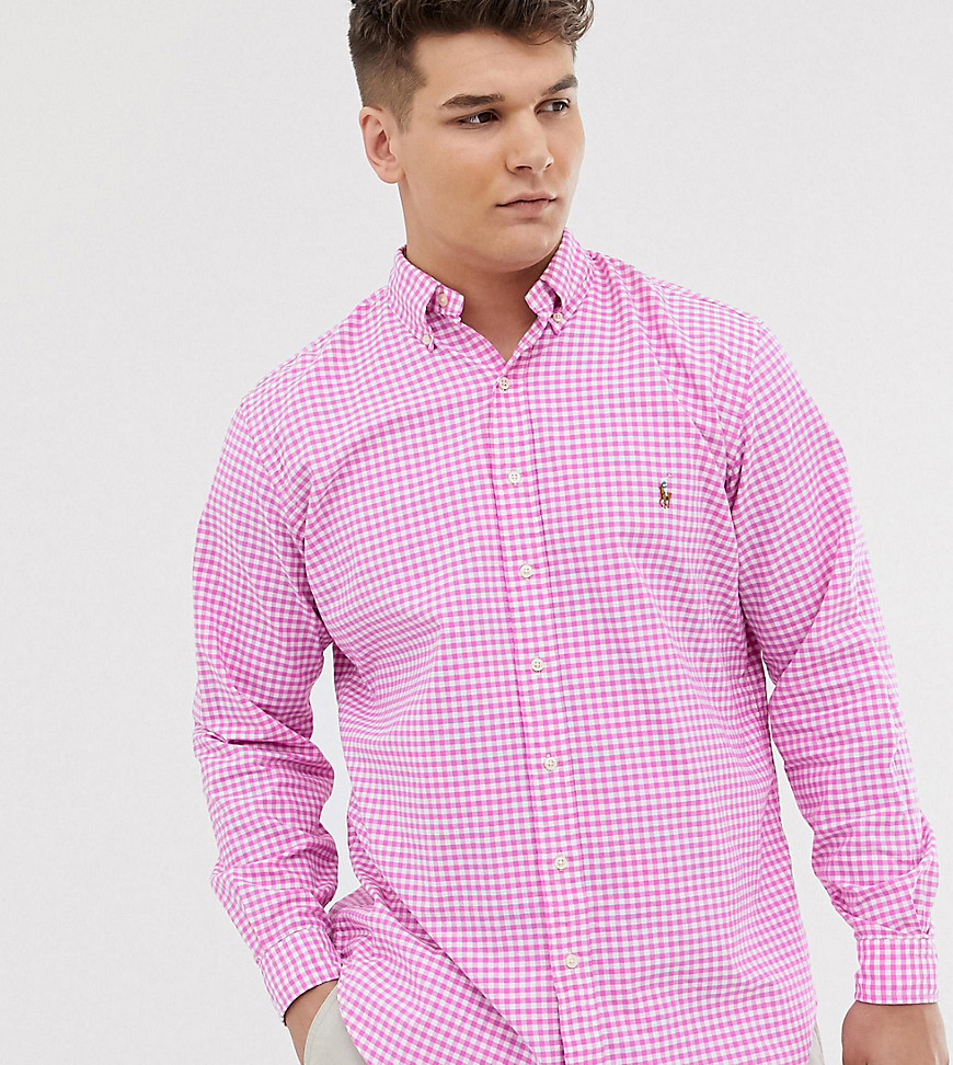 Polo Ralph Lauren - Big & Tall - Camicia Oxford rosa a quadretti con colletto button-down e logo del giocatore