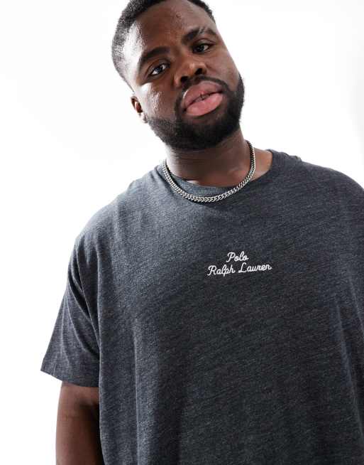 Polo Ralph Lauren Big & Tall central script logo t-shirt classic oversized fit in black marl, 4 of 4