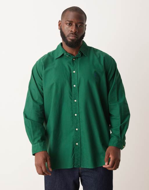 Polo Ralph Lauren Big & Tall – Ciemnozielona koszula oxford z barwionego materiału, z logo