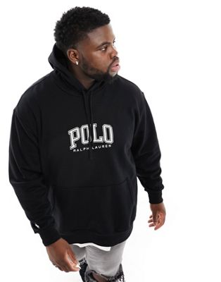 Polo Ralph Lauren Big & Tall collegiate logo hoodie in black
