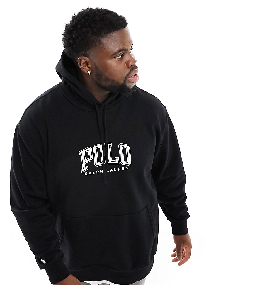 Polo Ralph Lauren Big & Tall collegiate logo hoodie in black