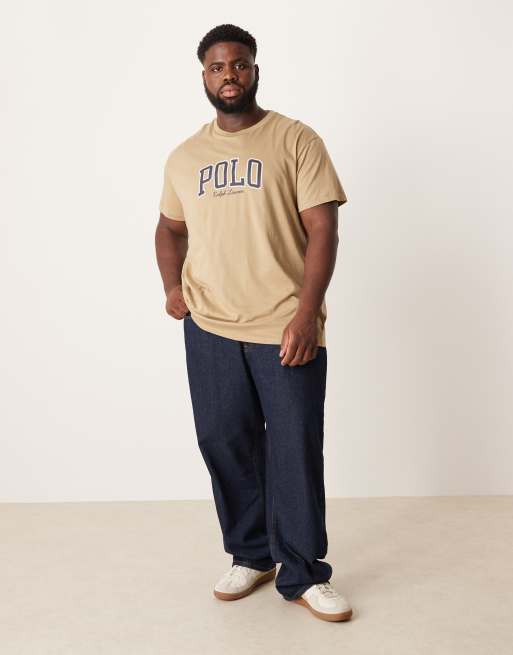 Polo Ralph Lauren Big & Tall collegiate script logo t-shirt classic fit in tan, 2 of 5