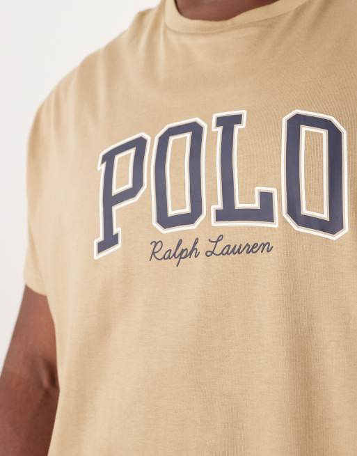 Polo Ralph Lauren Big & Tall collegiate script logo t-shirt classic fit in tan, 5 of 5