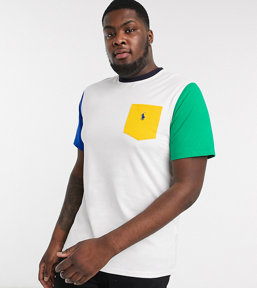 Polo Ralph Lauren Big & Tall colourblock player logo pocket t-shirt in multi