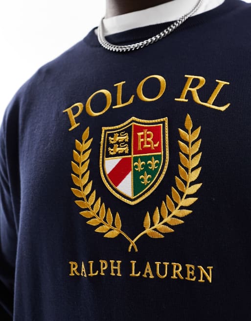 Polo Ralph Lauren Big Tall crest logo heavyweight cotton knit jumper in navy ASOS