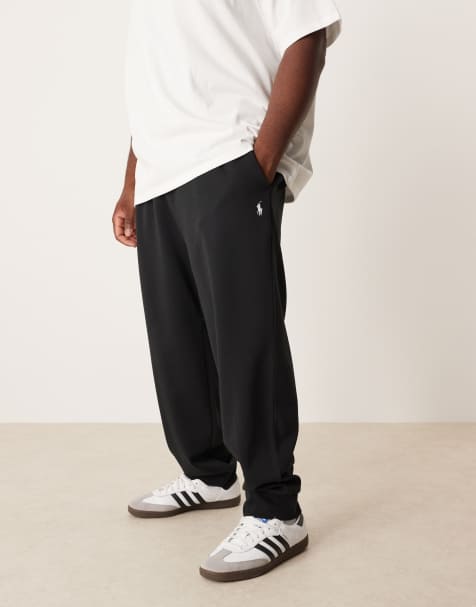 Polo Ralph Lauren Big & Tall icon logo double knit cuffed joggers in black