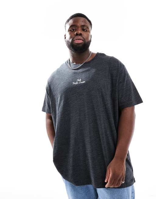 Polo Ralph Lauren Big & Tall – Czarny melanżowy klasyczny T-shirt oversize z logo na środku