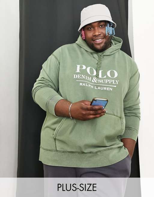 Polo Ralph Lauren Big Tall denim logo hoodie in olive green ASOS