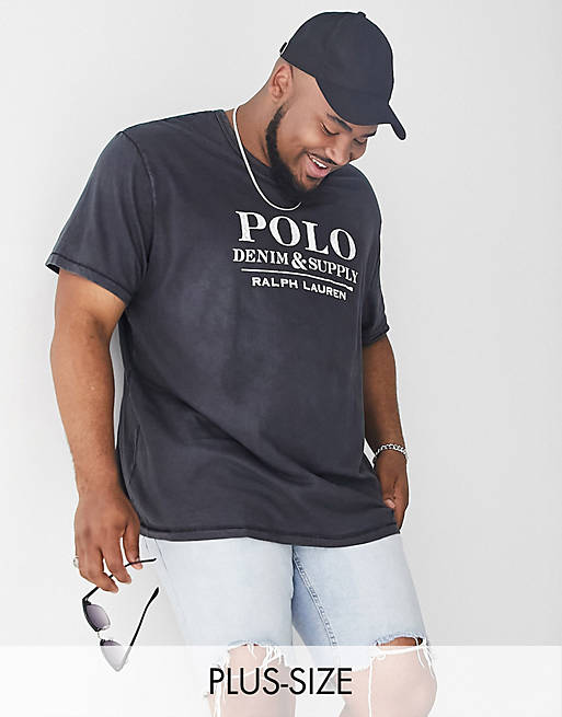 Polo Ralph Lauren Big & Tall denim logo t-shirt in black | ASOS