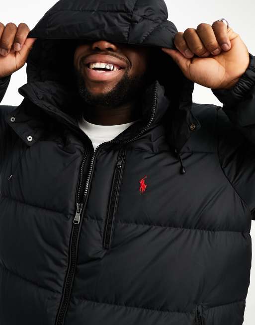 Polo Ralph Lauren Big Tall detachable hood down puffer jacket in black