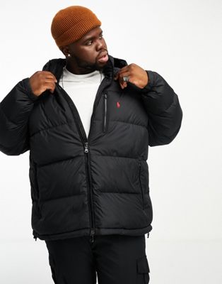 Polo Ralph Lauren Big & Tall detatchable hood down puffer jacket in black
