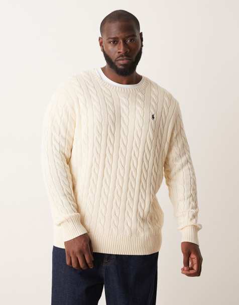 Polo Ralph Lauren Big & Tall Driver icon logo cotton cable knit jumper in cream - view 1