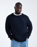 [Polo Ralph Lauren] Polo Ralph Lauren Big & Tall Driver icon logo cotton cable knit jumper in navy XL navy