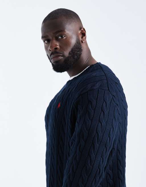 Polo Ralph Lauren Big & Tall - Driver - Pull en maille torsadée de coton à logo emblématique - Marine, 4 de 5