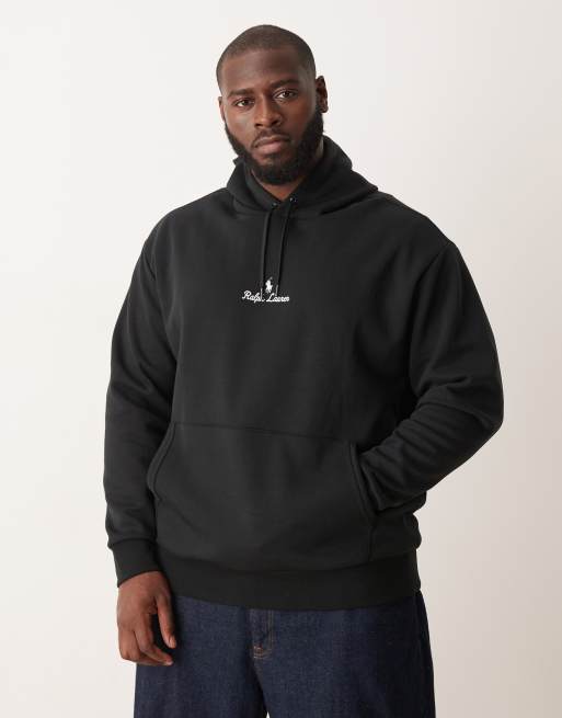Polo Ralph Lauren Big & Tall - Dubbelgebreide hoodie met centraal handschriftlogo in zwart