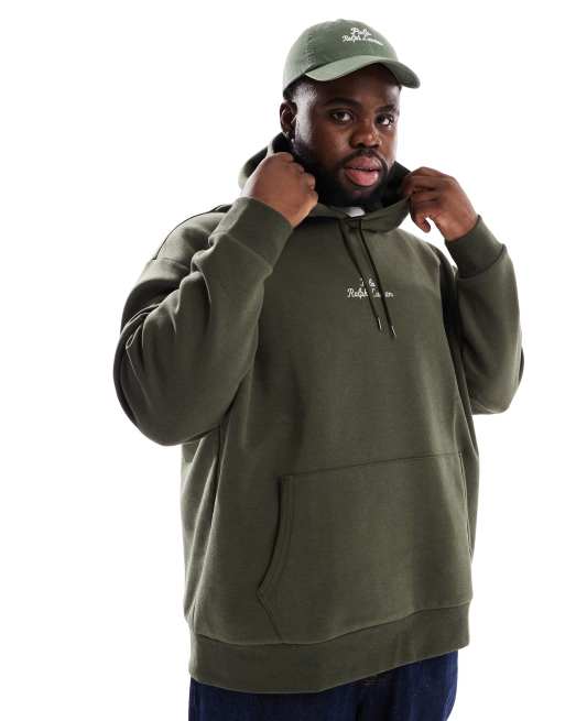 Polo Ralph Lauren Big & Tall - Dubbelgebreide hoodie met geschreven logo in het midden in gemêleerd donkergroen