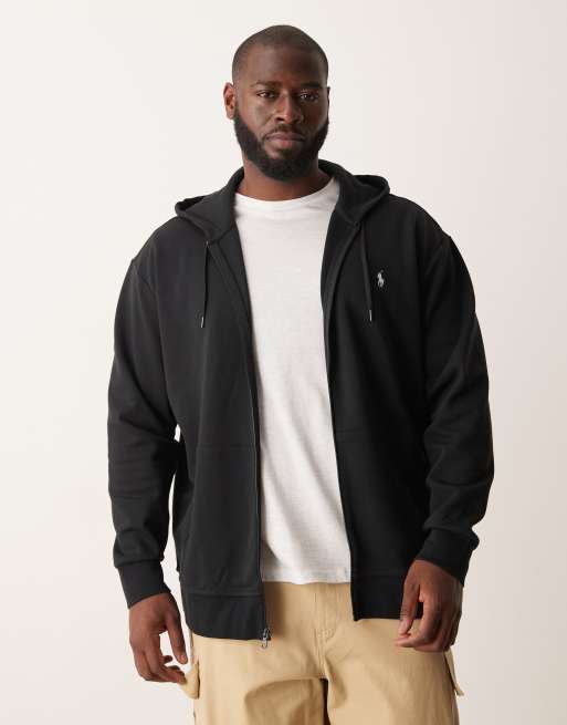 Polo Ralph Lauren Big & Tall - Dubbelgrebreide hoodie met icoonlogo en rits in zwart