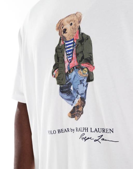 Polo Ralph Lauren Big Tall explorer bear print t shirt classic oversized fit in white