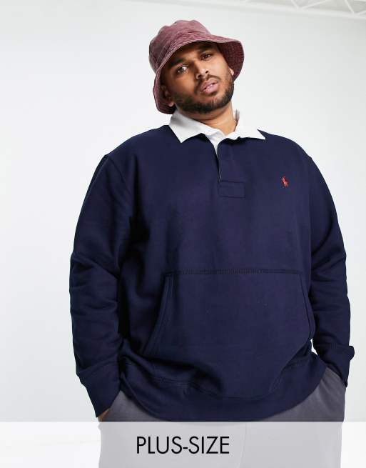 Polo Ralph Lauren Big & Tall fleece player logo rugby pocket sweatshirt in  cruise navy | ASOS