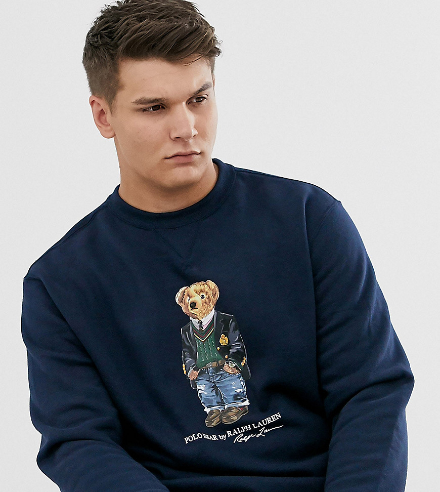 Polo Ralph Lauren - Big & Tall - Fleece sweatshirt met grote print van beer in marineblauw