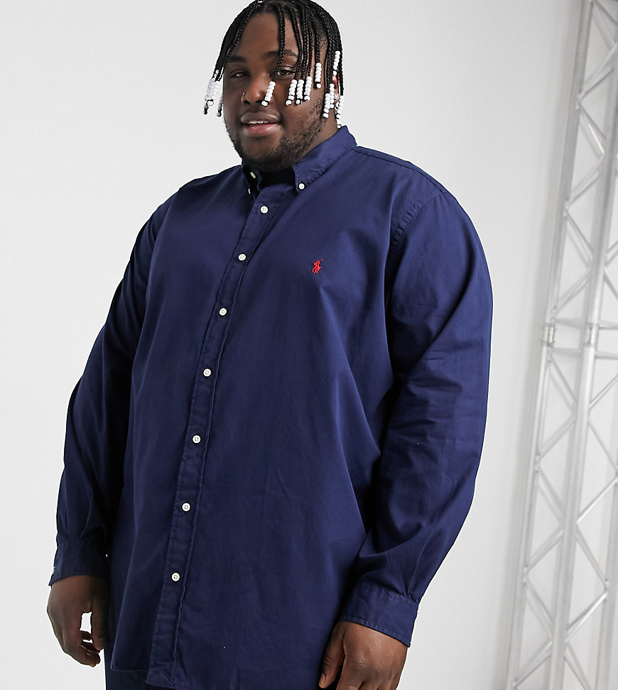 Polo Ralph Lauren Big & Tall garment dyed polo player logo shirt button down custom regular fit in navy