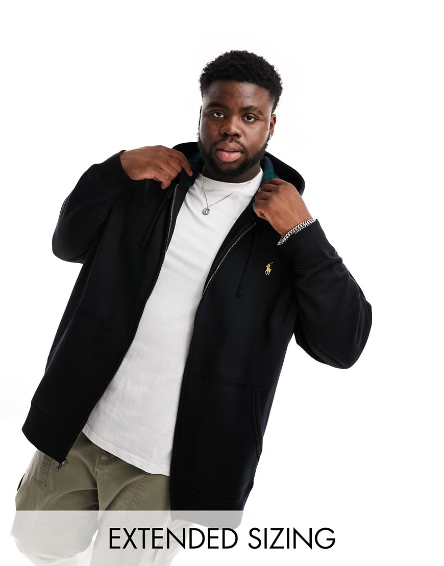 Polo Ralph Lauren Big & Tall gold icon logo fleece full zip hoodie in black
