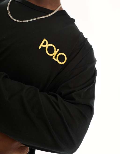 Polo Ralph Lauren Big & Tall gold RRL logo long sleeve t-shirt in polo black