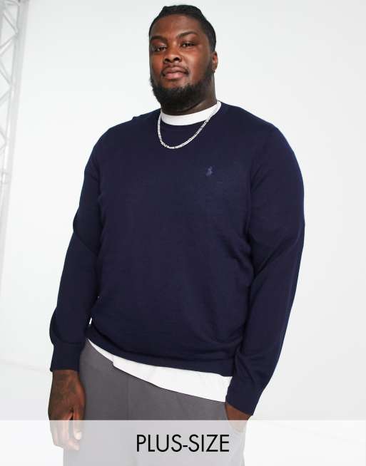 Polo Ralph Lauren Big & Tall – Granatowy sweter z wełny merynosów z logo