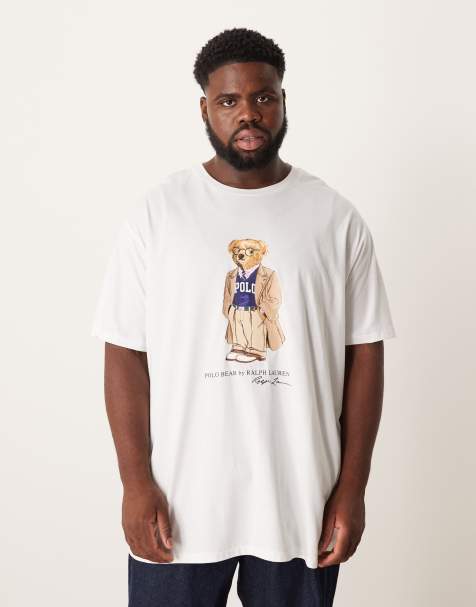 Polo Ralph Lauren Big & Tall heritage bear print t-shirt classic fit in white - view 1